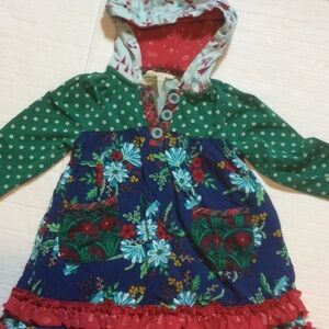 Matilda Jane Green Polka Dot & Navy Floral Hooded Dress with Red Accents